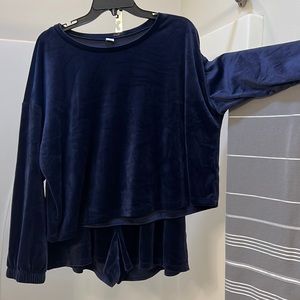 Old Navy velour lounge set; Navy, crop top sz XL with shorts sz L